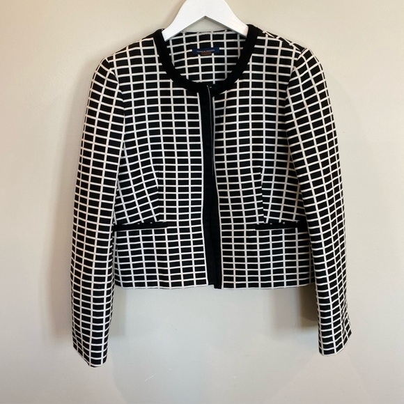 Tommy Hilfiger Blazer Black White Checkered Full Zip Size 8 - Picture 1 of 8